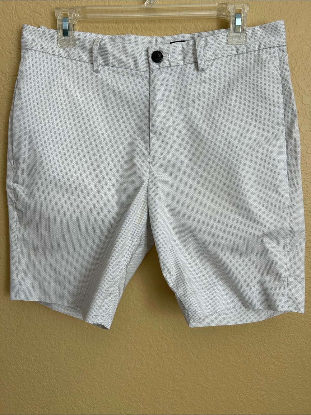 Theory White And Gray Micro Print Flat Front Shorts